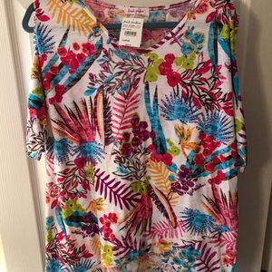 Fresh Produce NWT cold shoulder bright floral cotton top.